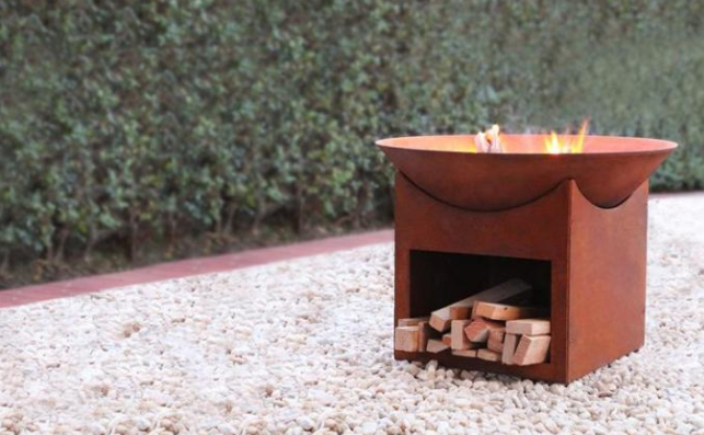 Poço de aço projetado personalizado da bacia de fogo de Corten do armazenamento exterior da lenha do jardim