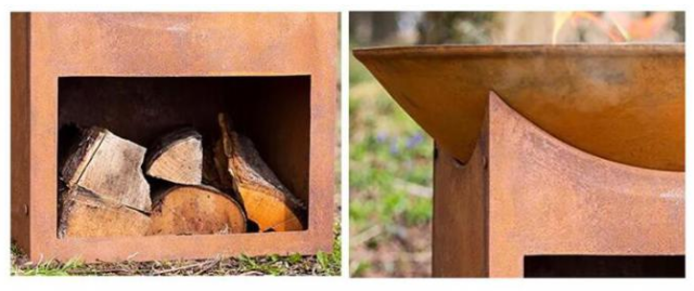 Poço de aço projetado personalizado da bacia de fogo de Corten do armazenamento exterior da lenha do jardim