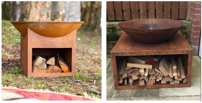 Poço de aço projetado personalizado da bacia de fogo de Corten do armazenamento exterior da lenha do jardim