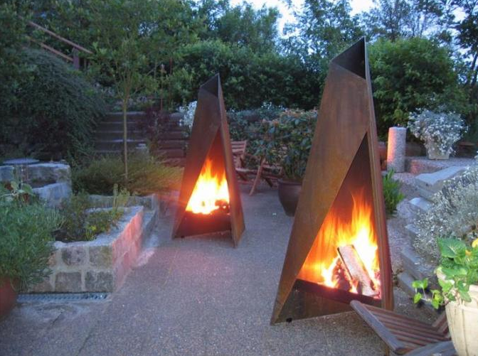 Chaminé exterior 120cm moderna autônoma Corten geométrico Chimenea de aço