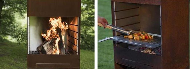 Grade de madeira retangular da chaminé do armazenamento de Rusty Outdoor Heating Corten Steel