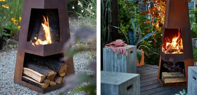 Oxidação ardente de madeira que resiste à pirâmide exterior do fogo de Chiminea do obelisco de aço