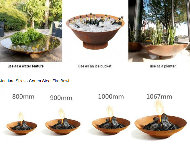 Madeira Multifunction que queima o fogo de aço Pit And Water Bowl de 80cm Corten