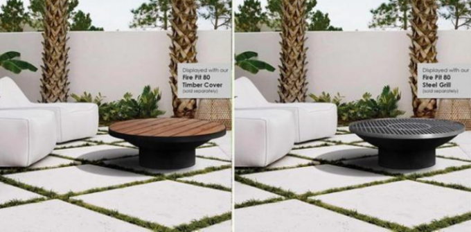 queimador de carvão vegetal de madeira exterior pintado preto de 80cm em volta do poço de aço da bacia de fogo de Corten