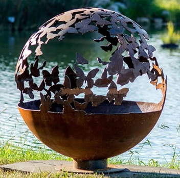 fogo Pit Sphere de Heater Butterfly Theme Corten Steel do pátio do diâmetro de 90cm