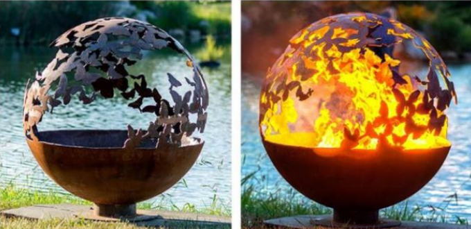 fogo Pit Sphere de Heater Butterfly Theme Corten Steel do pátio do diâmetro de 90cm