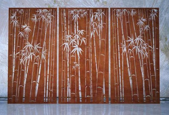 Parede do jardim que monta os painéis de aço decorativos rústicos de Corten do projeto de bambu