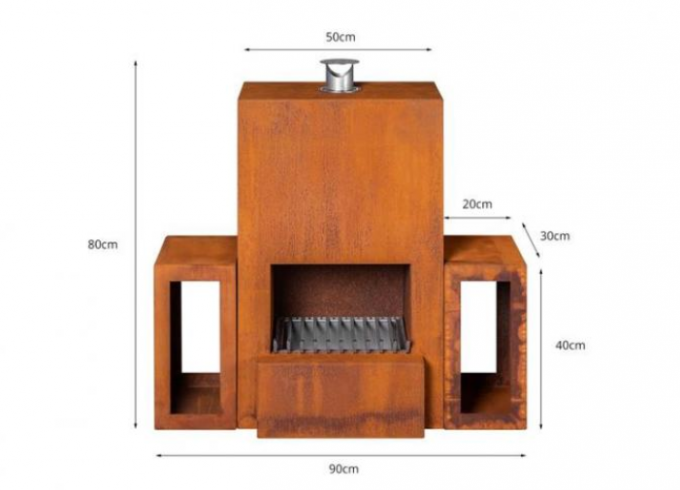 Madeira autônoma exterior feita sob encomenda que queima Corten Firepit de aço com armazenamento de madeira