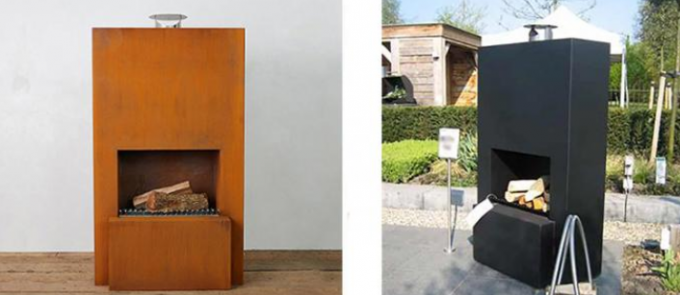 Madeira autônoma exterior feita sob encomenda que queima Corten Firepit de aço com armazenamento de madeira