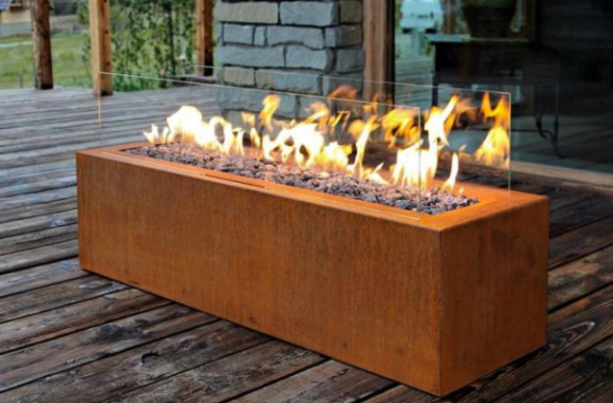 Fogo de gás de aço escondido retângulo Pit Table For Backyard de Corten do tanque de LP