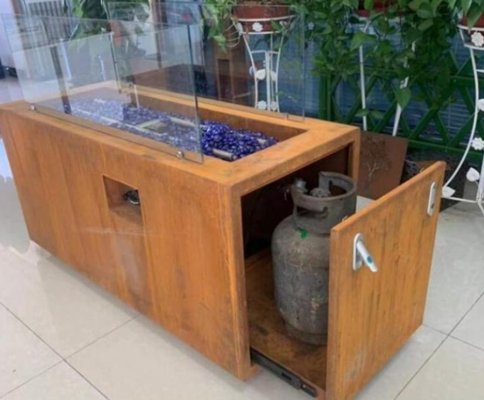 Fogo de gás de aço escondido retângulo Pit Table For Backyard de Corten do tanque de LP
