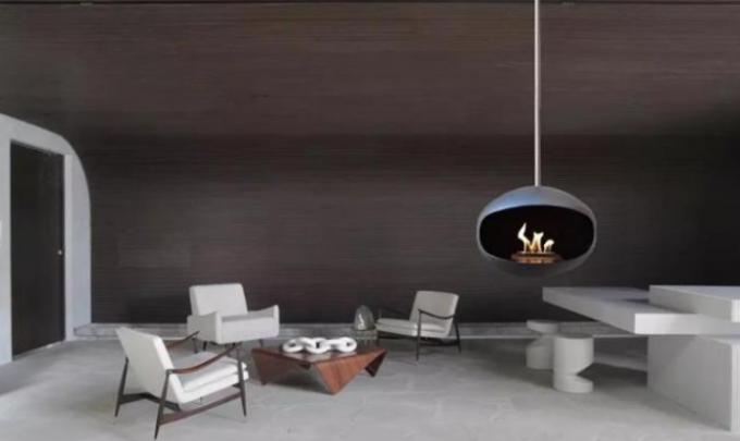 Chaminé interna moderna do álcool etílico de Matte Black Ceiling Mounted Hanging bio