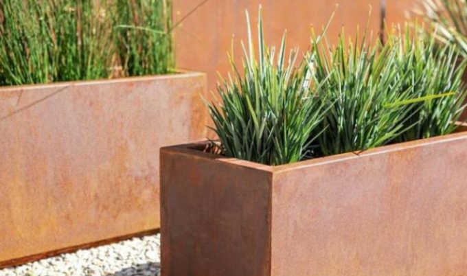 Plantador de aço da calha do retângulo de Corten da caixa longa exterior do plantador do retângulo do metal