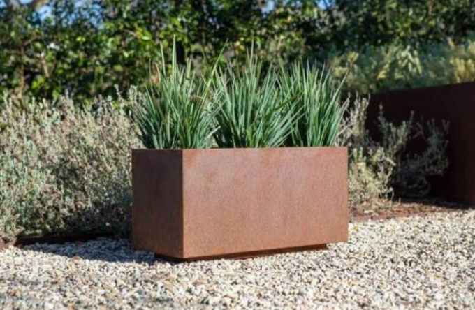 Plantador de aço da calha do retângulo de Corten da caixa longa exterior do plantador do retângulo do metal