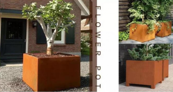 Grandes caixas do plantador de Rusty Square Corten Steel Flower dos potenciômetros do jardim do metal
