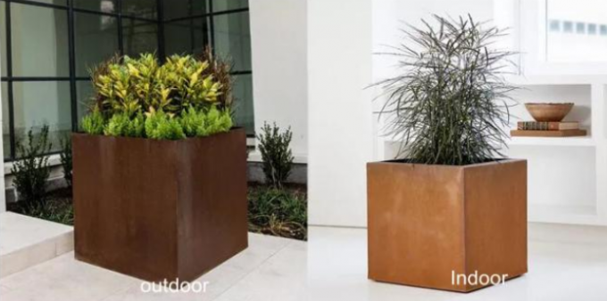 Grandes caixas do plantador de Rusty Square Corten Steel Flower dos potenciômetros do jardim do metal