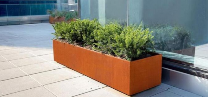 Plantador de aço do retângulo de Corten da caixa longa moderna da calha do metal de potenciômetros do jardim