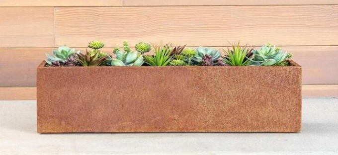 Plantador de aço do retângulo de Corten da caixa longa moderna da calha do metal de potenciômetros do jardim