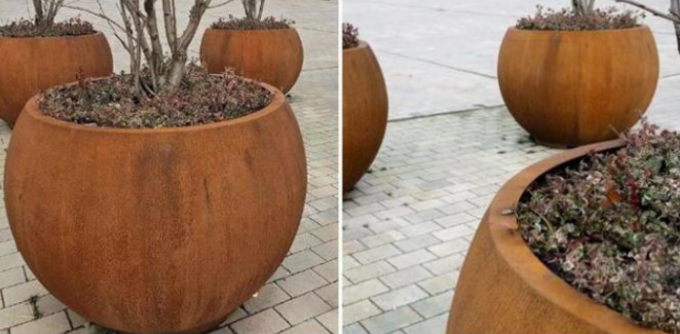 Potenciômetros de aço do plantador da árvore do globo de Corten das esferas geométricas exteriores para o Streetscape