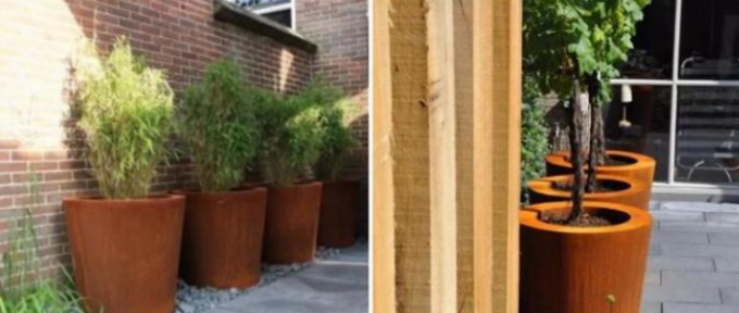 Plantadores cônicos de aço afilados exteriores de Corten do cilindro dos potenciômetros de flor do metal do jardim