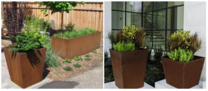 Caixa quadrada afilada de aço do plantador de Corten da cor rústica morna para a paisagem do jardim