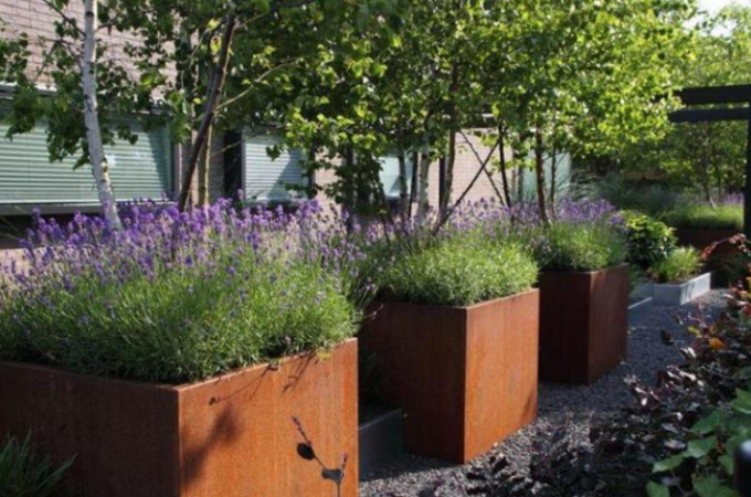 Plantador quadrado de aço de Corten do tamanho moderno do cubo do potenciômetro do jardim do metal com furos da drenagem