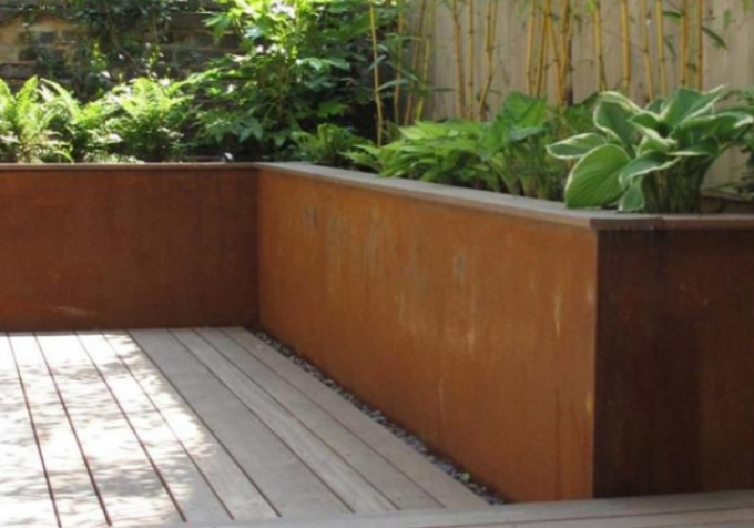 Caixa de canto de aço contemporânea do plantador do metal de Corten para exterior residencial