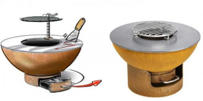 do assado redondo alto da coluna de 85cm fogo de acampamento exterior de aço Pit Grill de Corten