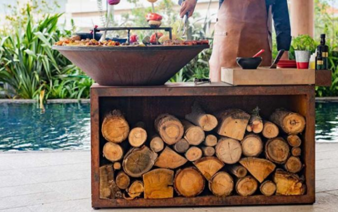 Multi função BOutdoor retangular que cozinha o fogo de aço Pit Grill de Corten do ASSADO
