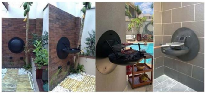 Fogo de aço retrátil fixado na parede decorativo personalizado Pit Cooking Grill