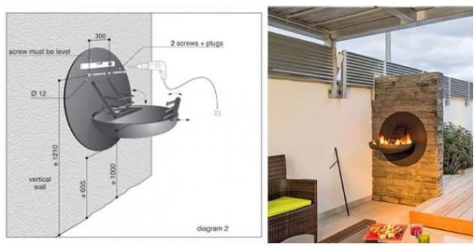 Fogo de aço retrátil fixado na parede decorativo personalizado Pit Cooking Grill