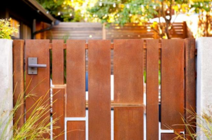 Via principal de aço de Rusty Laser Cut Rusty Corten do jardim da casa de campo com punho e fechamento