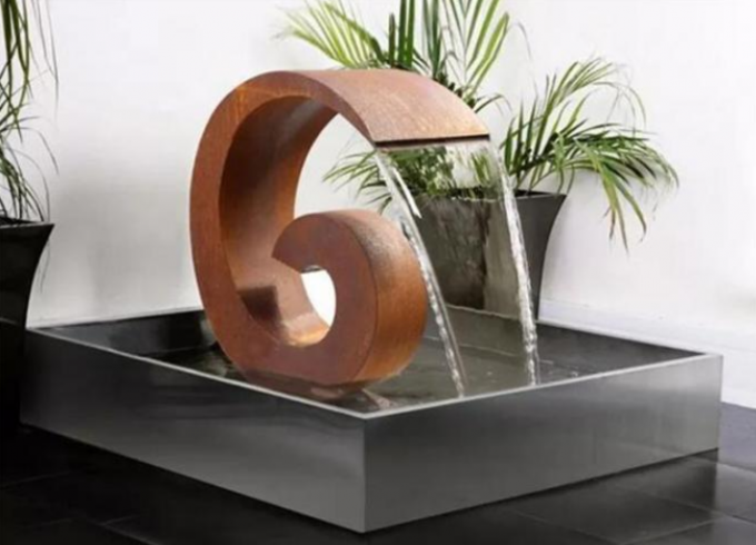 Fonte de água de aço dada forma de Corten da cachoeira do número 6 da paisagem do jardim