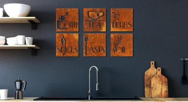 Decorações quadradas Rusty Corten Steel House Signs da parede da cozinha do grupo 6