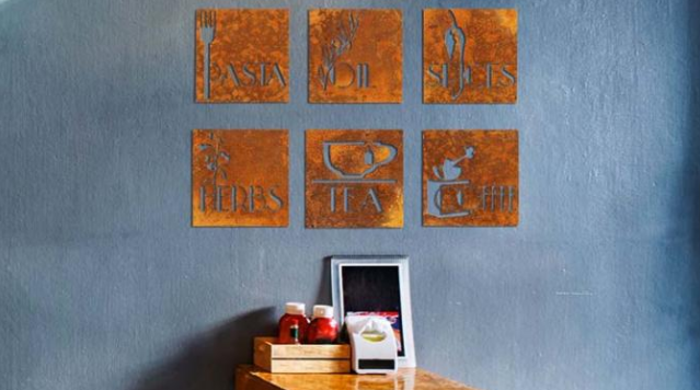 Decorações quadradas Rusty Corten Steel House Signs da parede da cozinha do grupo 6