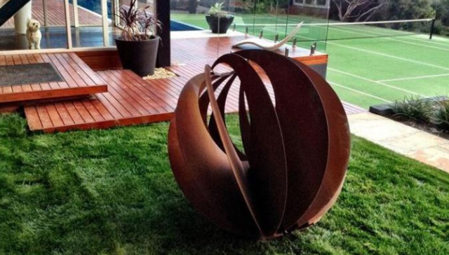Do projeto rústico da esfera do jardim escultura exterior de aço de Corten grande para a paisagem