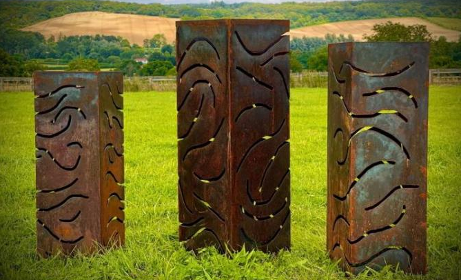 Escultura de aço da coluna de Art Rusty Metal Lighting Box Ccorten da jarda contemporânea
