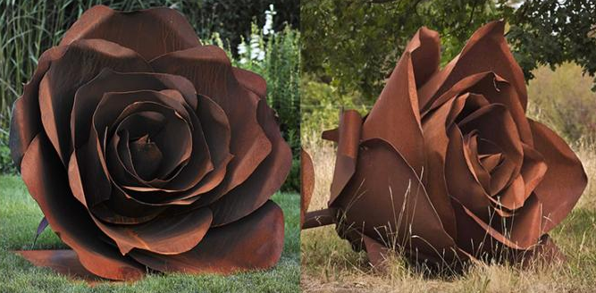 A flor exterior de Rusty Metal Yard Art Rose dá forma à escultura de aço do jardim de Corten