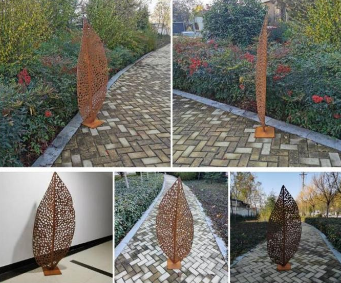 Escultura rústica de Art Corten Steel Apple Leaf da árvore do metal para ornamento do jardim