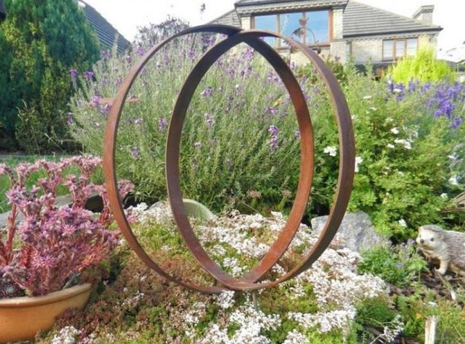 Jardim de aço Ring Hoop Sculpture de Ring Circle Garden Art Corten do grande metal rústico