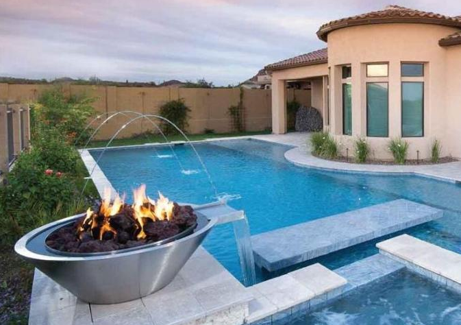 Fonte de água de aço inoxidável decorativa da bacia de fogo do gás para a piscina