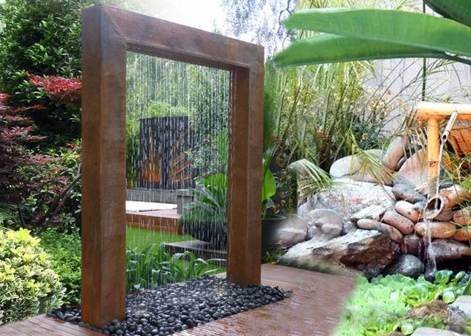 Fonte de aço da característica da água de Corten da cascata da cachoeira da oxidação da decoração do jardim