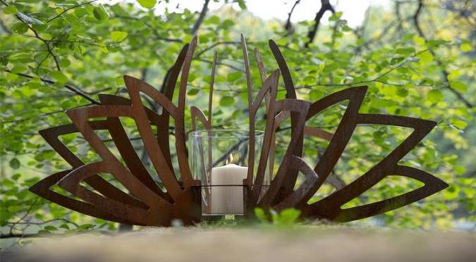 Lanterna multifuncional de Lotus Shaped Corten Steel Garden dos castiçal