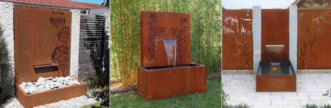A fonte de água de aço rústica da lagoa de Corten do jardim com laser cortou o painel da tela