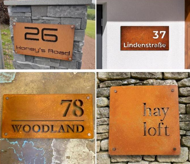 O número da casa personalizado do laser corte exterior oxidou o sinal de aço de Corten