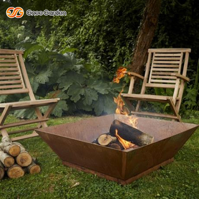 Poço ardente de madeira de aço exterior 50x50x33cm do fogo da bacia de fogo de Matt Rusted Corten