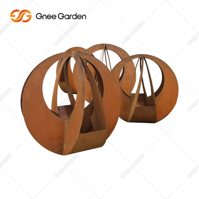Plantador de aço de Corten do círculo customizável do projeto simples com os pires para a decoração da casa