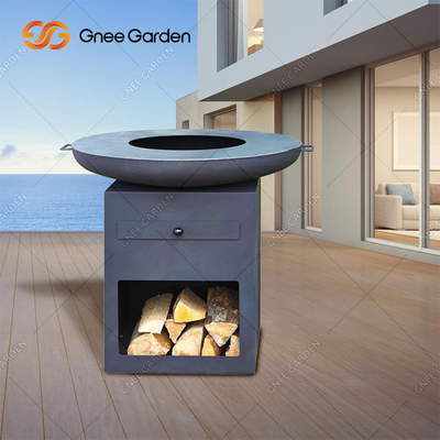 Pátio Rusty Corten Steel Fire Pit de cozimento exterior do quintal com grande armazenamento do log