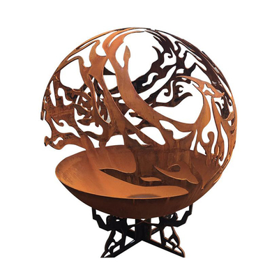 Fogueira de aço padrão Phoenix para pátio ao ar livre esfera de corten para aquecimento de jardim