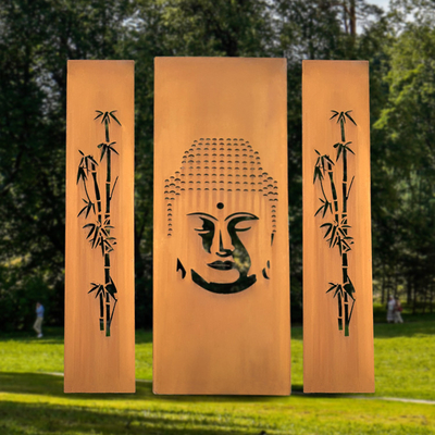 Telas de Aço Corten 1500mm GN-SH-204 Divisor de Privacidade com Corte a Laser Ornamentos de Jardim de Metal